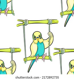 The wavy parrot is riding on a swing. vector illustration