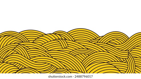 Wavy pasta on white background. Yellow spaghetti, abstract geometric vector pasta pattern.