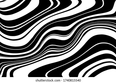 Wavy pattern.  Optical art background. Wave design black and white. Digital image with a psychedelic stripes. Vector illustration  