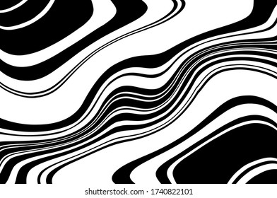 Wavy pattern.  Optical art background. Wave design black and white. Digital image with a psychedelic stripes. Vector illustration  