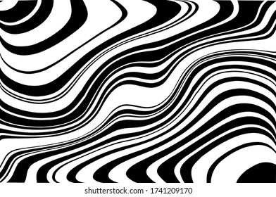 Wavy pattern.  Optical art background. Wave design black and white. Digital image with a psychedelic stripes. Vector illustration  