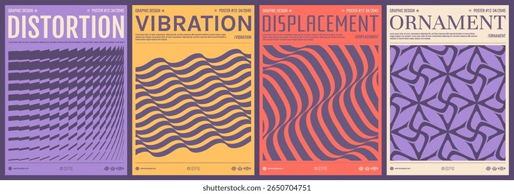 Padrão ondulado com ilusão ótica. Fundo listrado abstrato. Imagem de muitas formas planas retangulares. Padrão geométrico abstrato. Modelo de design de capa. Vetor para banner, folheto ou folheto.