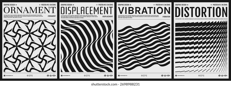 Wavy pattern with optical illusion. Abstract striped background. Image of many rectangular flat shapes. Abstract geometric pattern. Cover design template. Vector for banner, flyer or brochure.