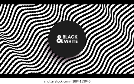 Wavy pattern with optical illusion. Black and white design. Abstract striped background. 3d vector illustration.