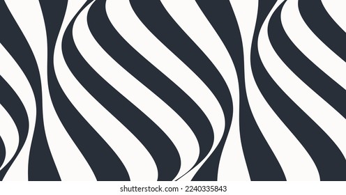 Wavy pattern with optical illusion. Black and white design. Abstract striped background. 3d vector illustration.
