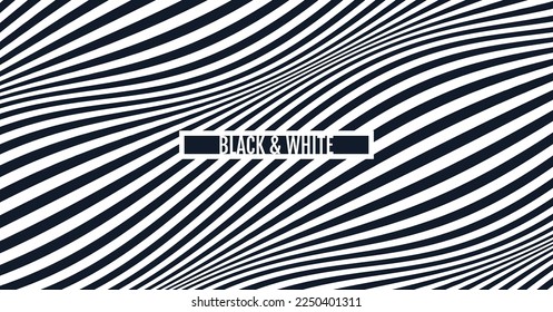 Wavy pattern with optical illusion. Black and white design. Abstract striped background. 3d vector illustration.