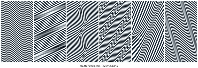 Wavy pattern with optical illusion. Black and white design. Abstract striped background. 3d vector illustration.