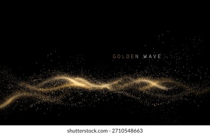 Un patrón ondulado de oro mosaico Pequeño sobre un fondo negro. Un componente de diseño aislado