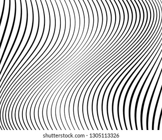 Wavy pattern. Texture with wavy, curves lines. Optical art background. Wave design black and white. Digital image with a psychedelic stripes. Vector illustration  