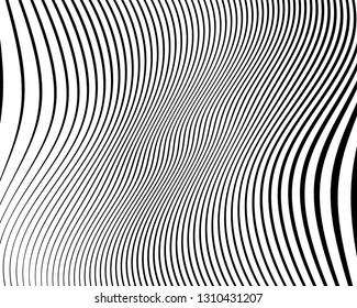 Wavy pattern. Texture with wavy, curves lines. Optical art background. Wave design black and white. Digital image with a psychedelic stripes. Vector illustration  