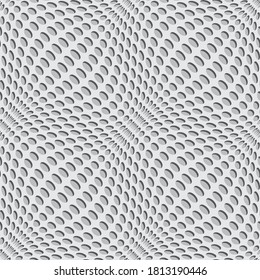 Wavy perforated background with round hole. Vector seamless pattern. Smooth lines. Gray colors. Op art.