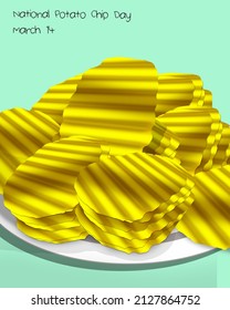 Wavy Pile Of Potato Chips On A White Plate That Looks So Delicious, National Potato Chip Day March 14