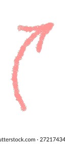 Seta de giz rosa ondulada em estilo desenhado à mão. O elemento Pastel forma um traçado grunge como ícone de ponteiro. Seta ondulada decorativa oferece textura em negrito e símbolo moderno para ornamento, arte e direcional