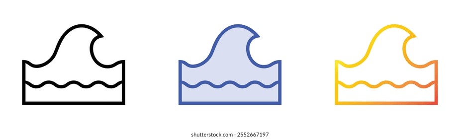 Icono de piscina ondulada. Lineal, relleno azul y diseño de estilo degradado aislado sobre fondo blanco