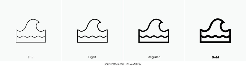 Icono de piscina ondulada. Diseño de estilo delgado, ligero, regular y audaz aislado sobre fondo blanco