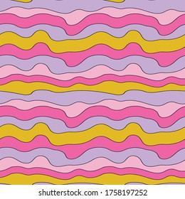 Wavy, psychedelic 70s lines. Vector repeat. Great for home decor, wrapping, scrapbooking, wallpaper, gift, kids, apparel. 