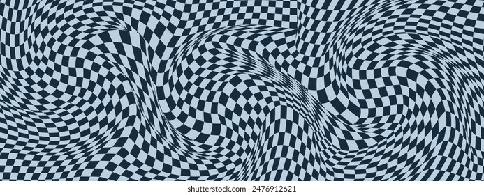 Wavy psychedelic checker pattern. Retro funky y2k design. Vector illustration in green and orange
