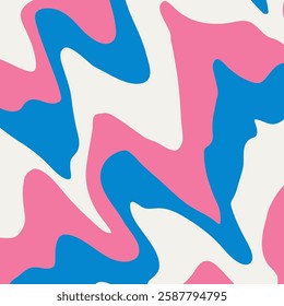 Wavy psychedelic pattern in vibrant 70s hues, fluid geometry. Retro groovy effect, distorted lines, surreal hippie vibe.