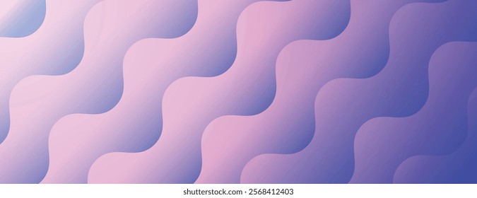 Wavy purple background with a smooth texture. The background features a gradient of purple shades, creating a calming purple ambiance. Minimal abstract gradient wavy line vector background