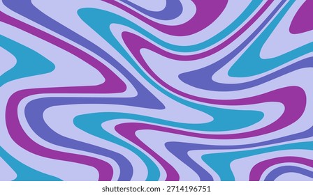 Wellenförmige violette und blaue flüssige Linien schaffen einen groovy Retro abstrakten Hintergrund.