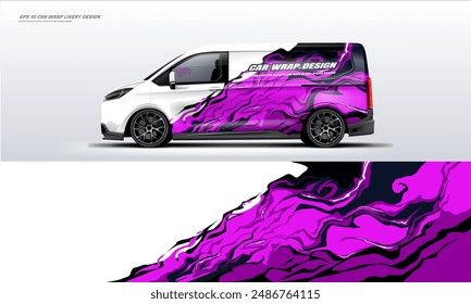 Wavy purple van car wrap livery design vector file eps 10 ready print file