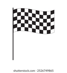 Wavy race flag with checkered pattern isolated on white background. Start or finish symbol on sport car competitions. Rally or motocross props. Victory, trophy or success sign. Vector illustration.