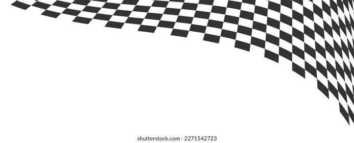 Bandera ondulada o textura de tablero de ajedrez. Patrón retorcido de cuadros en blanco y negro. Motocross, manifestación, carros deportivos o concurso de ajedrez fondo. Ilustración del vector