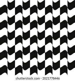 Wavy race flag wallpaper. Vector checker waves with twisted cells make pattern.