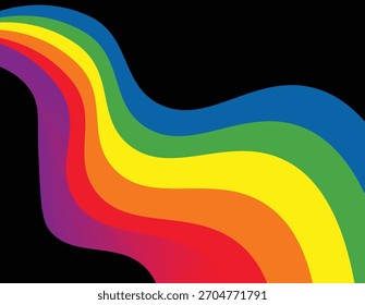 Corriente ondulada del color del arco iris que fluye diagonalmente a través de un sólido, representando diversidad, orgullo o un flujo líquido abstracto colorido
