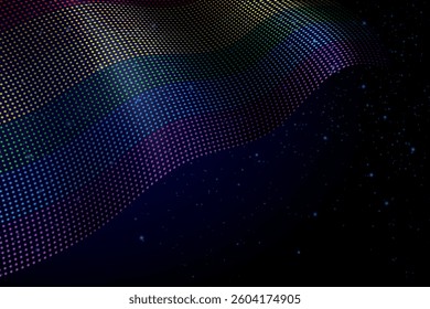 Wavy Rainbow Dotted Pattern with Starry Night Background