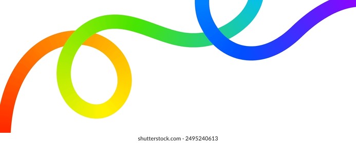 Wavy rainbow line with loops. Colorful dynamic curves. Multicolored doodle lines. Trendy minimalistic print for banner or poster background. Summer, fun or happy theme wallpaper. Vector illustration.