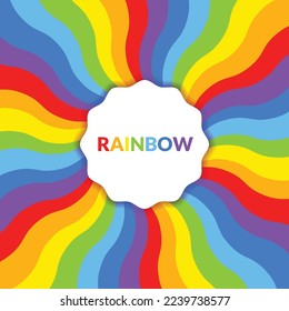 Wavy rainbow vector background. White place for the text in the colorful cartoon frame. Playful vibrant graphics great for kids. 