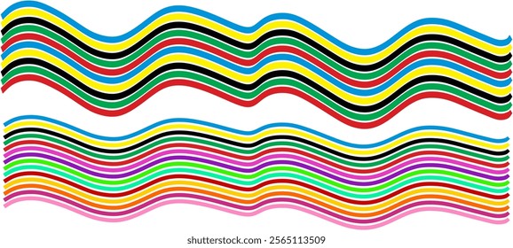 Wavy rainbow web banner background with red, orange, yellow, green, blue and indigo stripes with white between the stripes