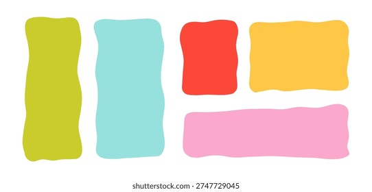 Wavy rectangle collection in bright pastel colors with organic curved edges on light background. Abstract hand drawn frames for banners, posters, social media, stories, covers and modern templates.