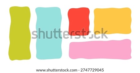 Wavy rectangle collection in bright pastel colors with organic curved edges on light background. Abstract hand drawn frames for banners, posters, social media, stories, covers and modern templates.