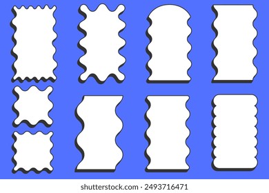 Wavy rectangle frame. Scallop edge box. Outline squiggle vector border. Groovy zigzag abstract shapes. Cute square aesthetic banners