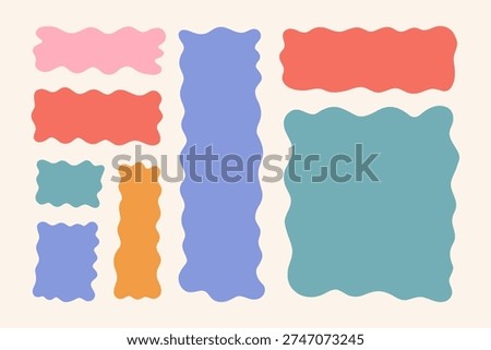 Wavy rectangle shapes arranged in a playful, abstract pattern, creating a modern, dynamic design on a soft, neutral background, evoking a sense of movement and creativity.