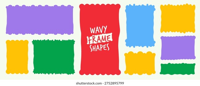 Wavy rectangle text box and organic frame with irregular shape border. Label cloud cute and collage retro square with banner bubble abstract.