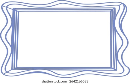 Wavy rectangular frame in abstract blue outline style. Artistic hand-drawn border with flowing curves perfect for invitations, certificates, decorative pages, or modern graphic design.