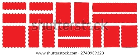 wavy rectangular frames scallop set color. Postage stamp borders.Set of color wavy edge frames. Rectangle shape frame with zigzag edge.Geometric zig zag wavy edge stickers, frames, shapes.Zig zag edge.