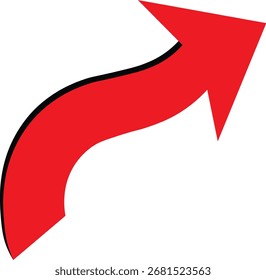 wavy red arrow pointing on white background