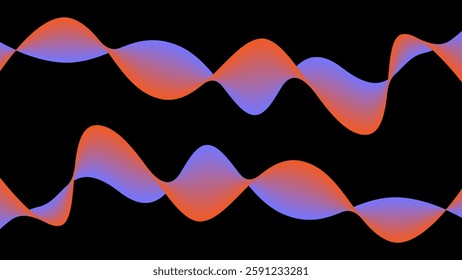 Wavy red and blue structure or sound equalizer background. Smooth lines texture created by bend tool. Abstract DNA and motion isolated design. Vector illustration.