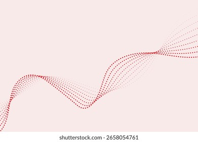Senderos de puntos rojos ondulados sobre un fondo rosa claro