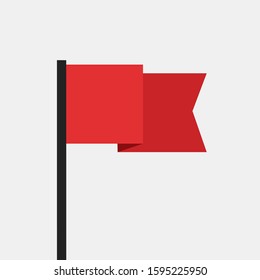 Wavy Red Flag On Pole. Vector Illustration.