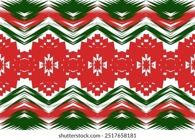 Wavy Red and Green Geometric Pattern: Seamless Festive Design for Seasonal Textiles and Christmas Decor