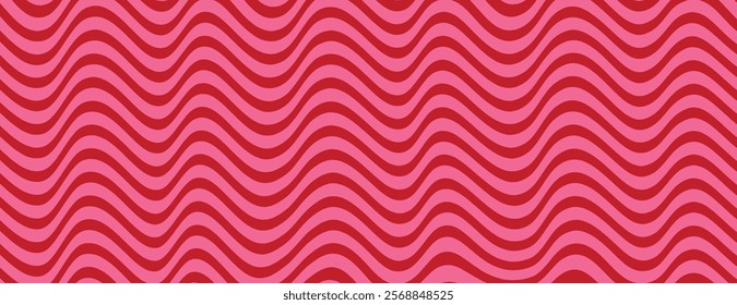 Wavy red and pink background with a retro style. The background features bold red and pink waves creating a vibrant, dynamic texture. Psychedelic pattern background vector. Pink background.