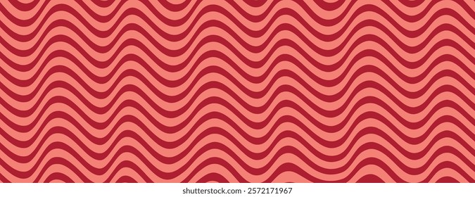 Wavy red and pink background with a retro style. The background features red and pink wavy patterns creating a dynamic texture. Psychedelic pattern background vector. Red background.