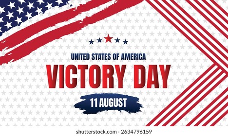 wavy red and white stripe victory day design with upper star border and bold text center