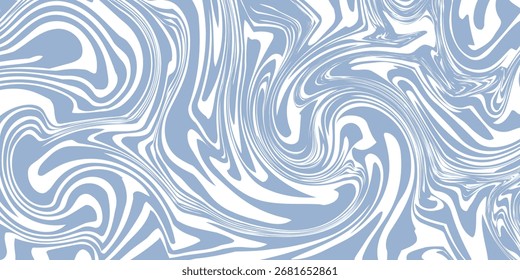 Fundo abstrato ondulado retrô. Padrão hippie trippy no estilo 60s-70s. Textura líquida fria e groovy. Design de vetor simples em cores azul pálido e bege.