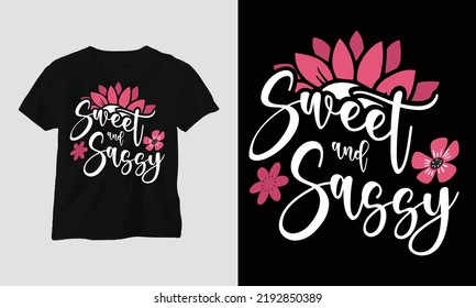 Wavy Retro Groovy T-shirt Design. Quotes with “sweet  sassy” Design vector Graphic Design T-Shirt, mag, sticker, wall mat, etc. Design vector Graphic Template